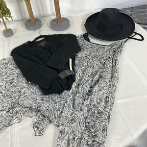 A mid calf length scarf skirt fabric is light and flowing